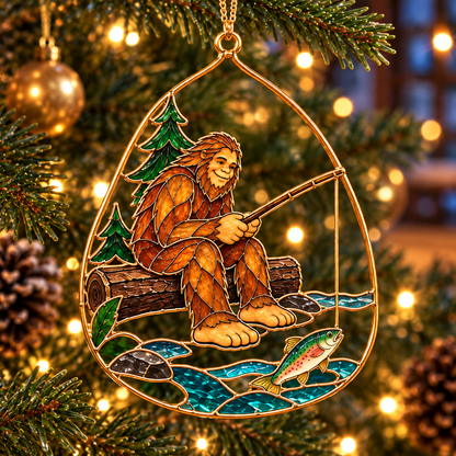 Woodland Wonders – Vintage Stained Glass Style Bigfoot Christmas Ornaments, Set of 6