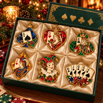 ✨ 2026 Vintage Stained Glass Playing Card Christmas Ornaments – Set of 6 |  Poker Ace, Queen, King, Jack & Joker Hanging Decorations | Casino & Card Game Christmas Tree Ornaments | Unique Gifts for Poker Lovers