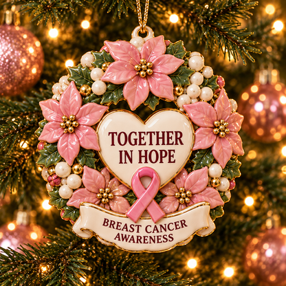 Pink Ribbon Christmas Ornaments – 6-Piece Breast Cancer Awareness Gift Set of Hope, Love & Support