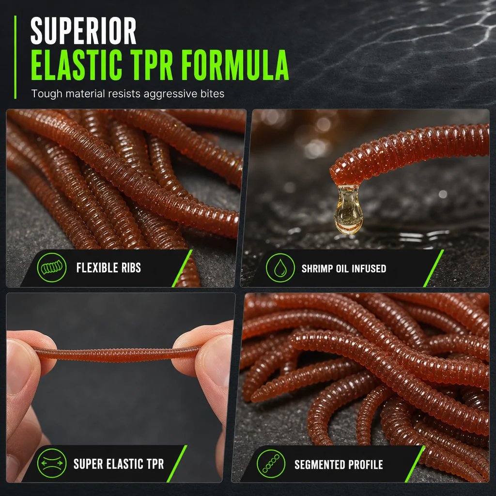📢📢Simulation Earthworm Soft Fishing Lures Shrimp Scented Artificial Worm Baits for Freshwater and Saltwater Pack of 50 or 100 - image 5