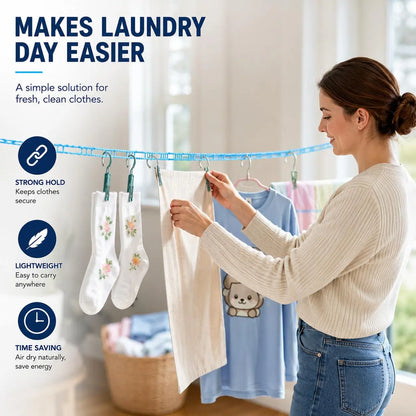 3 Roll Portable Clothesline – 196.85 Inch Adjustable Laundry Line, Windproof & Non-Slip⛺ - image 9