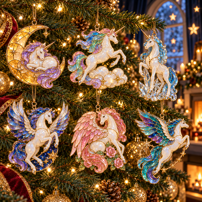 ✨ 2026 Enchanted Stained Glass Unicorn Christmas Ornaments – Set of 6