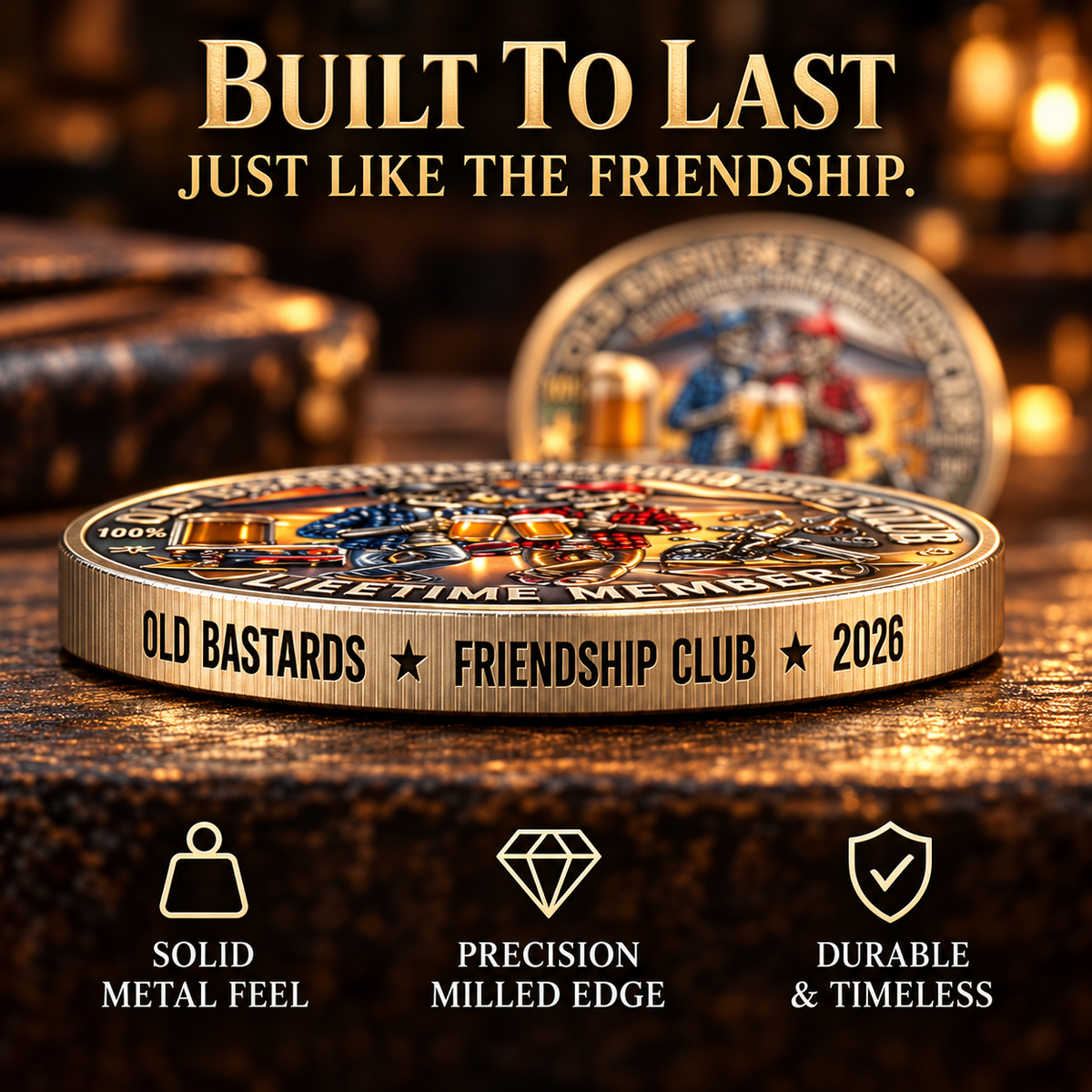 Old Bastards Friendship Club 2026 – Double-Sided Friendship Commemorative Coin, Funny Lifetime Keepsake Gift for Best Friends & Old Buddies