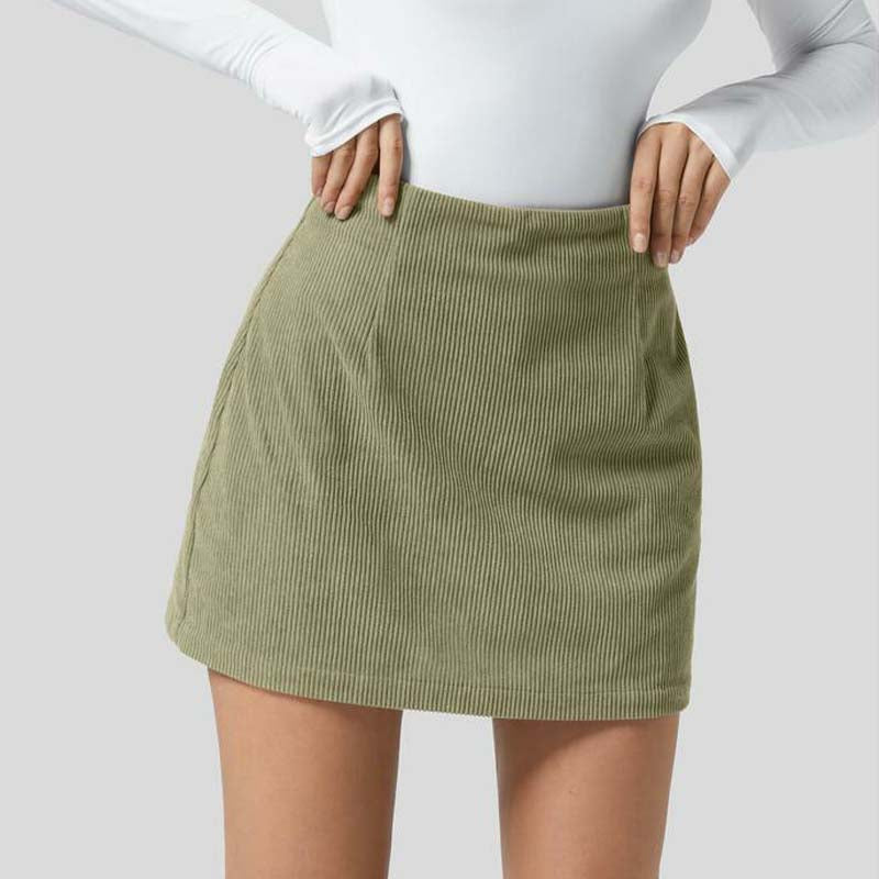 High Waisted Invisible Zipper 2-in-1 Mini A-line Corduroy Casual Skirt 👗
