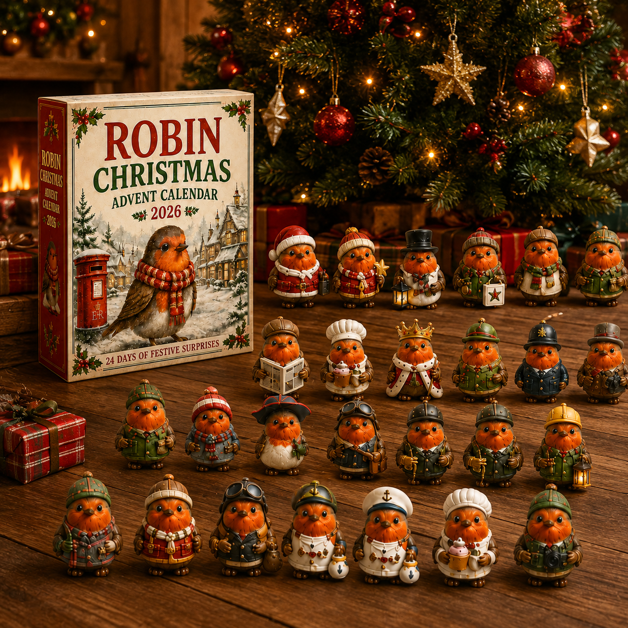 Robin Christmas Advent Calendar 2026 – 24 Days of Unique  Collectible Robin Miniatures, Festive Countdown Gift for Bird Lovers & Garden Lovers