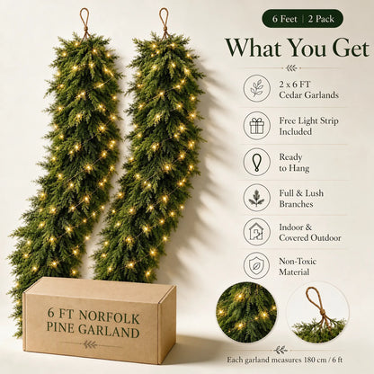 6 FT 2 Pcs Artificial Cedar Garlands, Real Touch Winter Cedar Garland🌲 - image 1