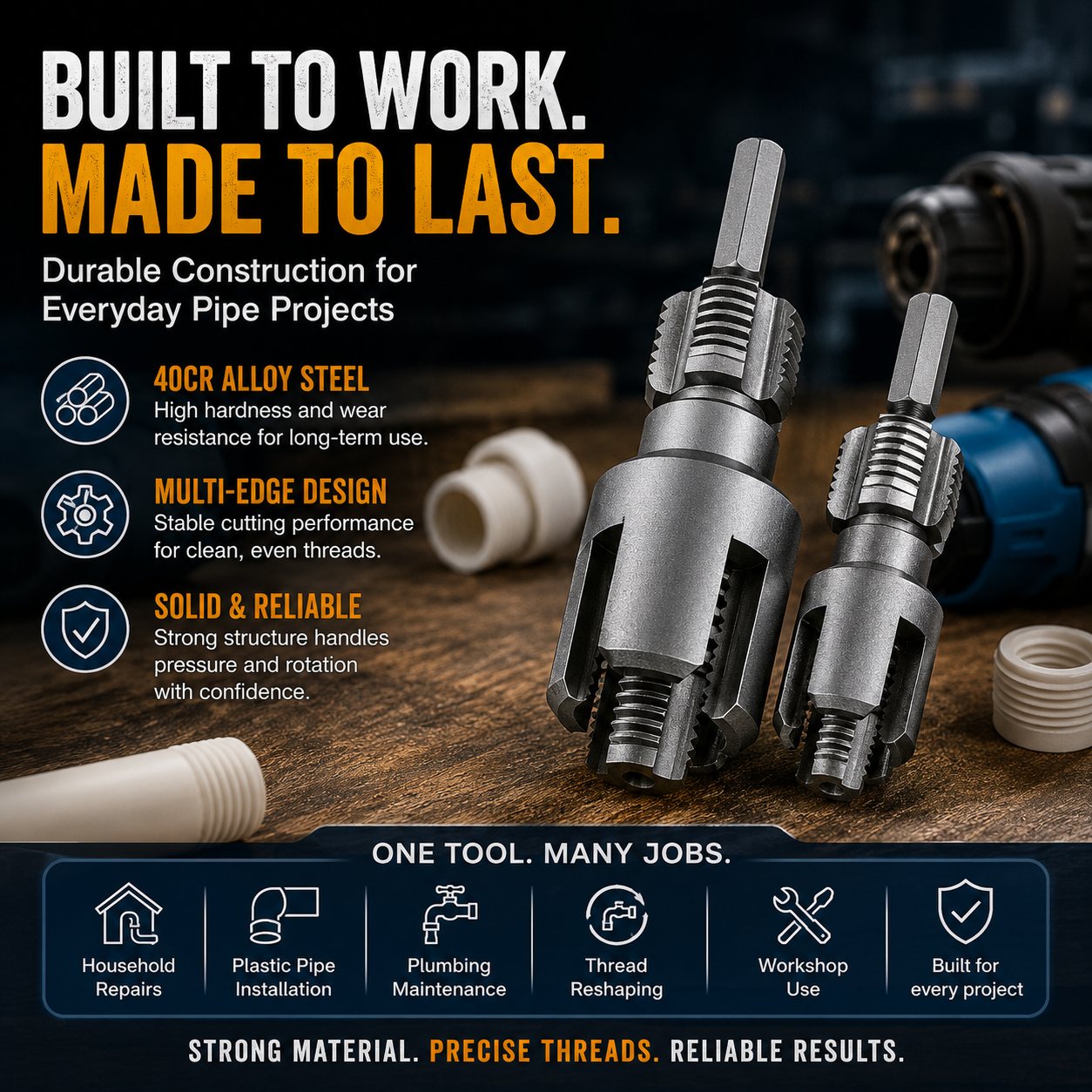 Drill-Powered Pipe Thread Cutting Bit — Internal & External Threading for 1/2" & 3/4" Plastic Pipes - image 7