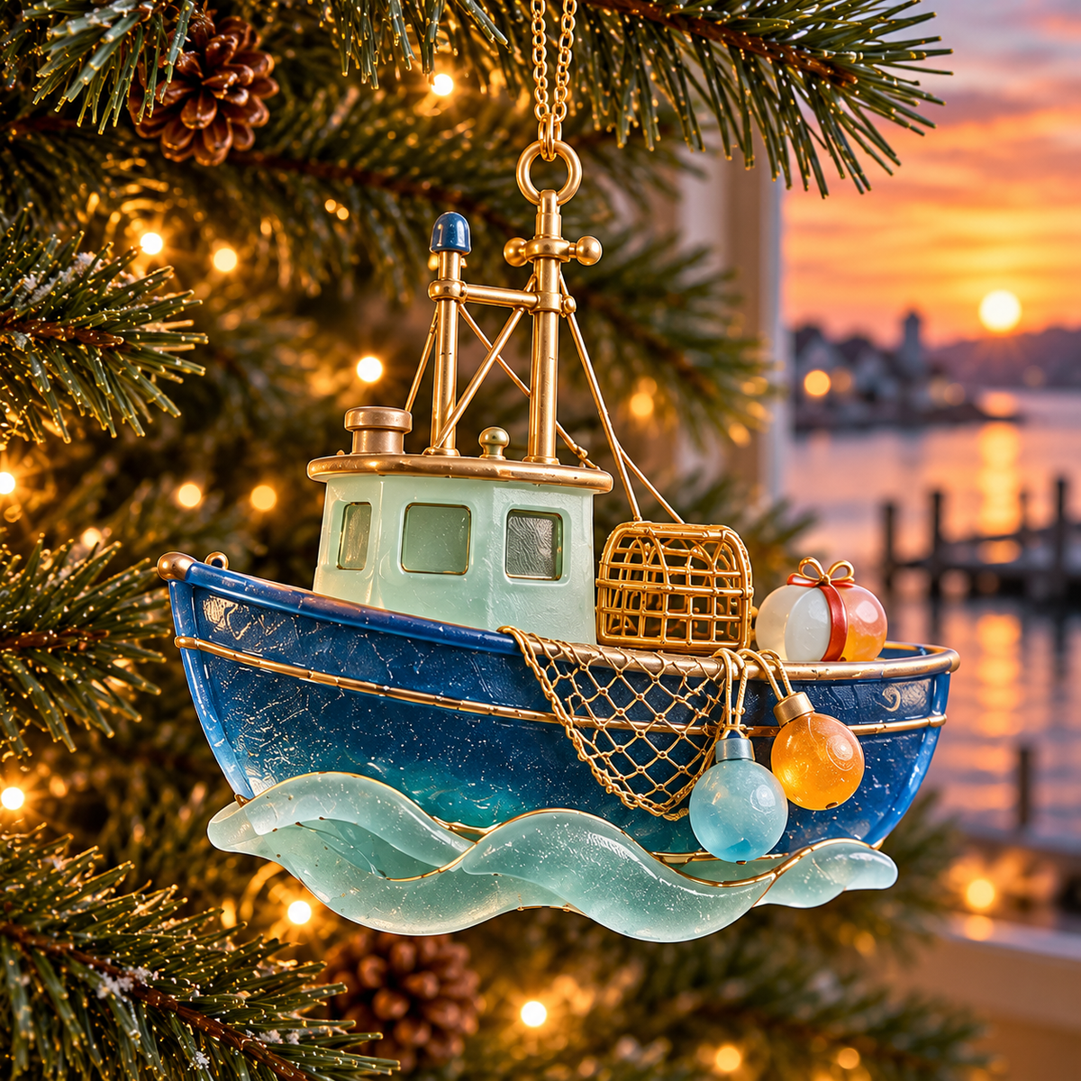 🌊 2026 Coastal Christmas Boat Ornaments – Set of 6 Nautical Holiday Keepsakes