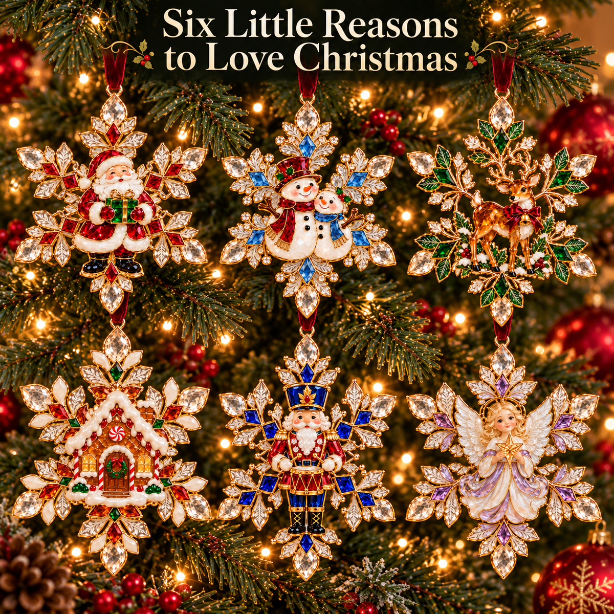 Christmas Magic Snowflake Ornaments – 6 Festive Designs for Holiday Decorating & Gifting