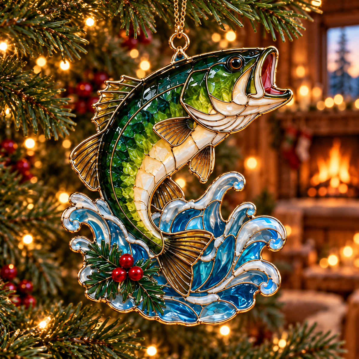 Reel in the Christmas Magic — Vintage Stained Glass–Style Fishing Ornaments, Set of 6