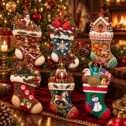 2026 Christmas Storybook Stocking Ornaments – 6-Piece Vintage  Holiday Collection