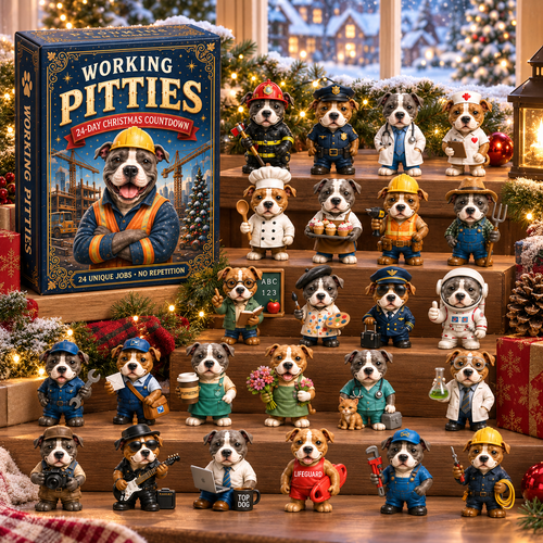 2026 Working Pitties 24-Day Christmas Countdown Calendar – 24 Unique Career Pit Bull Miniatures, Funny Working Dog Collector’s Gift for Pittie Lovers