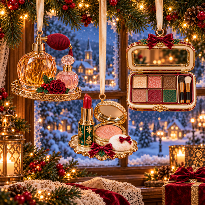 Vintage Glamour Christmas Ornaments – 6 Elegant Makeup & Beauty-Themed Holiday Decorations | Perfect Christmas Gifts for Makeup Lovers & Beauty Enthusiasts 🎄💄✨
