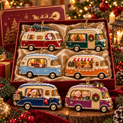 Vintage Christmas Camper Ornaments – 6-Piece Retro Holiday RV Collection | Cozy Christmas Tree Decorations & Heartwarming Keepsake Gifts