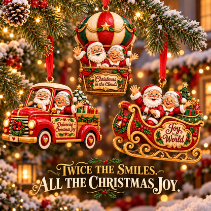 Santa & Mrs. Claus Christmas Adventures – Festive Tree Ornaments in 6 Charming Designs