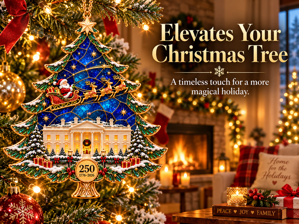 2026 250th Anniversary Stained Glass Christmas Tree Ornament β Santa Sleigh & White House Commemorative Holiday Keepsake, 1776β2026