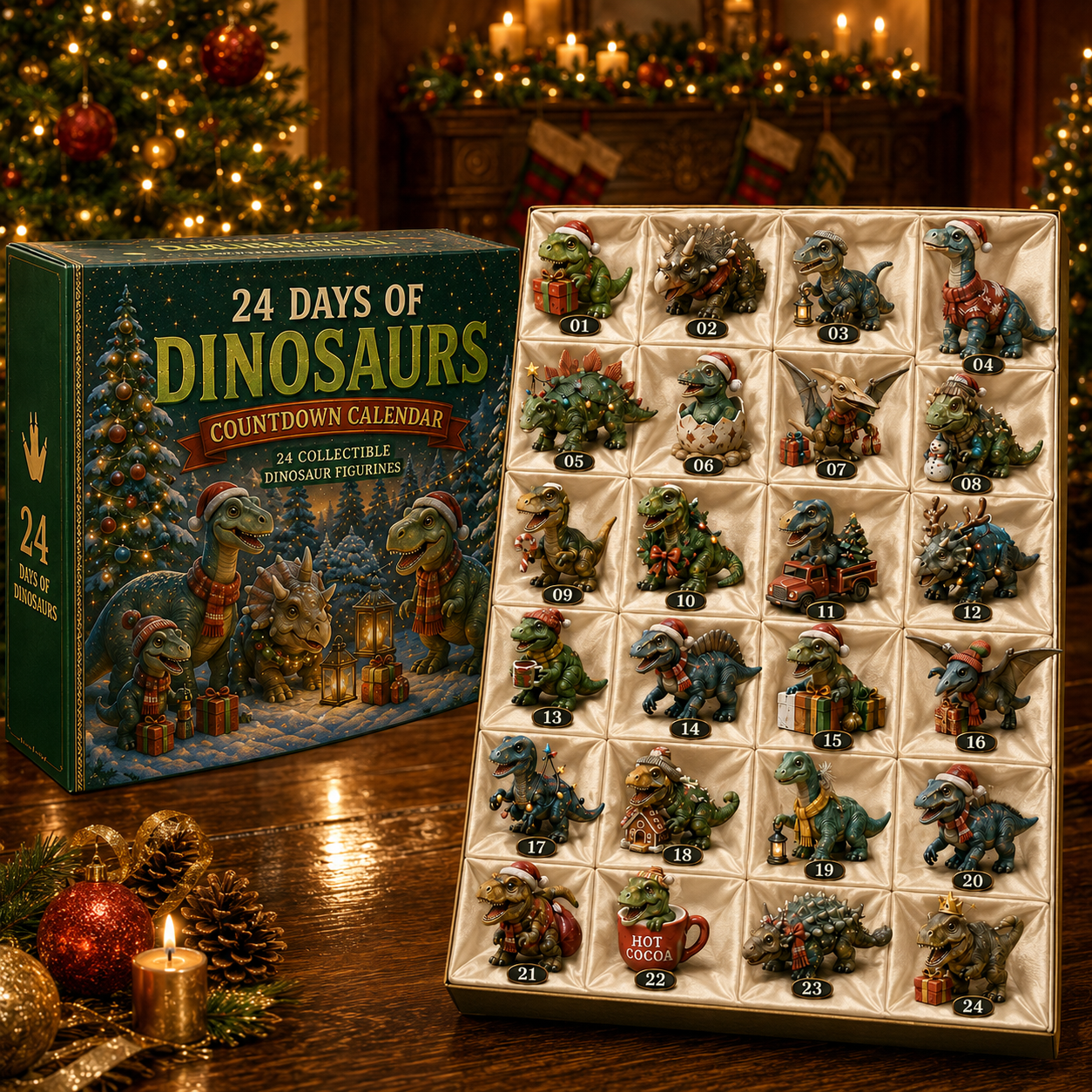 24 Days of Dinosaurs Christmas Countdown Calendar – 24 Unique Collectible Dinosaur Figurines