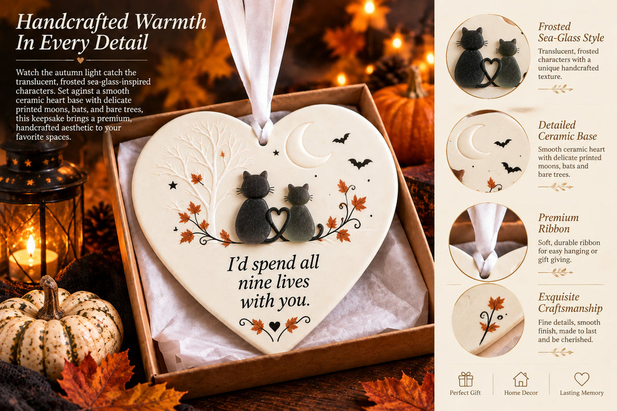 Close-up of heart-shaped ornament with frosted sea-glass-inspired decorative figures