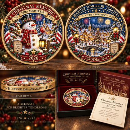 2026 "Christmas Memories" - 250th Anniversary Commemorative Coin, a double-sided holiday collectible.