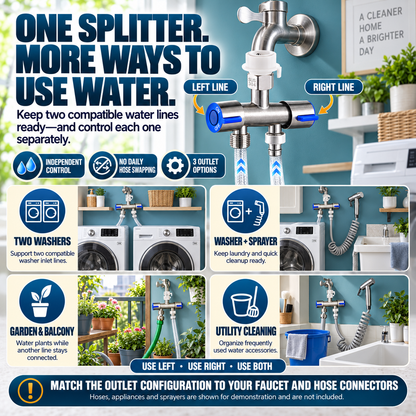 🚿 SUS 304 Dual-Control Faucet Splitter – 2-Way Hose & Washing Machine Adapter - image 7