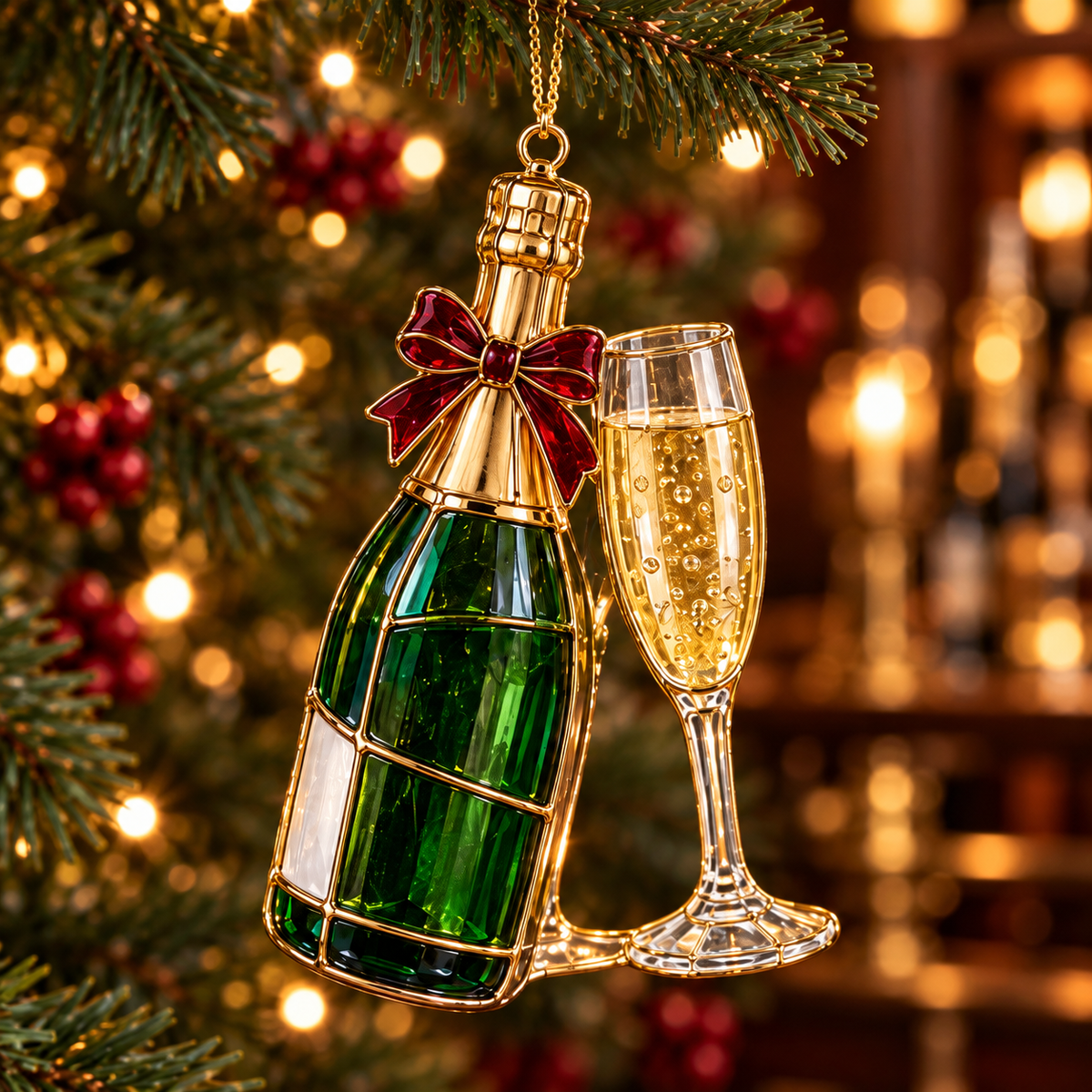 ✨ 2026 Vintage Stained Glass Cocktail & Wine Christmas Ornaments – Set of 6 |  Martini, Margarita, Whiskey, Red Wine & Champagne Hanging Decorations | Christmas Tree Ornaments & Unique Holiday Gifts for Cocktail Lovers