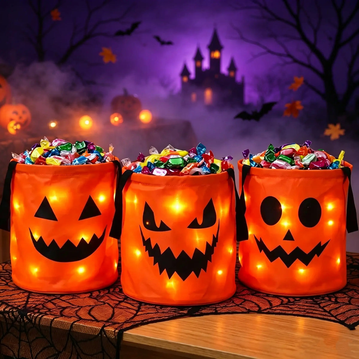 LED Halloween Pumpkin Light Candy Buckets - image 6