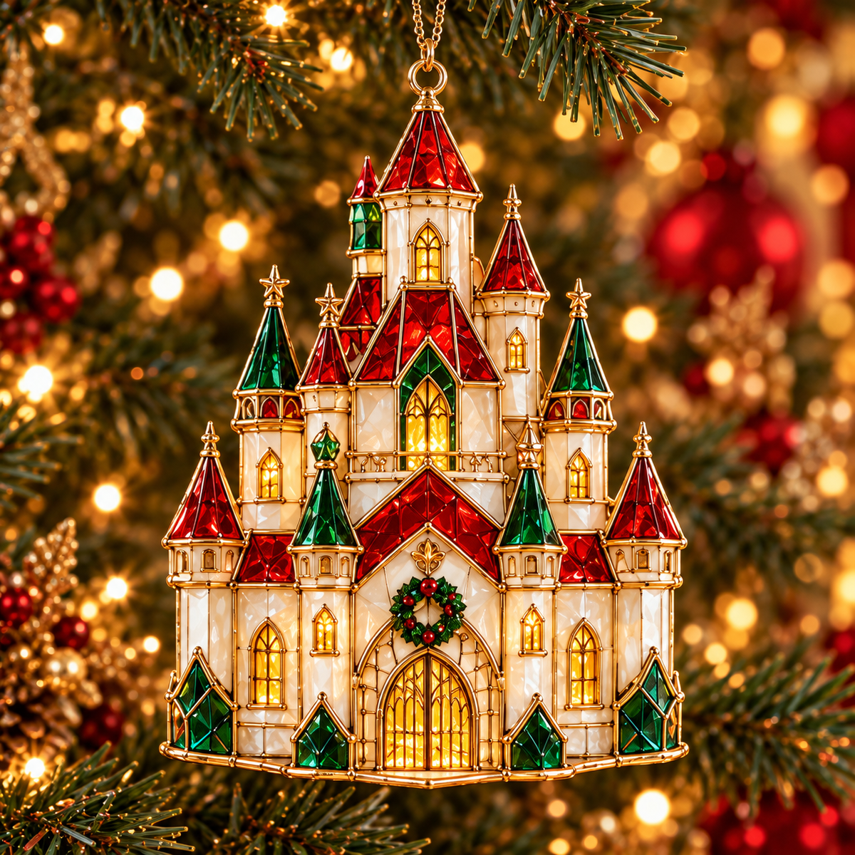 ✨ 2026 Magical Stained Glass Christmas Ornaments – Set of 6 | Crystal Castle, Candy, Rocket, Rainbow Star &amp; Heart Hanging Decorations | Colorful Christmas Tree Ornaments &amp; Holiday Gifts