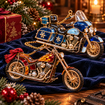 ✨ 2026 Vintage Stained Glass Motorcycle Christmas Ornaments – Set of 6 |  Retro Cruiser, Sidecar, Chopper & Adventure Motorbike Hanging Decorations | Christmas Tree Ornaments & Biker Gifts