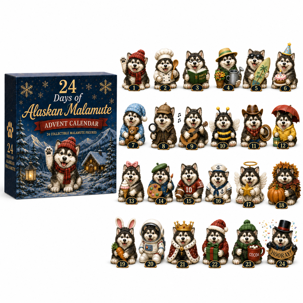 Alaskan Malamute Advent Calendar 2026 – 24 Days of Adorable Collectible Malamute Figurines