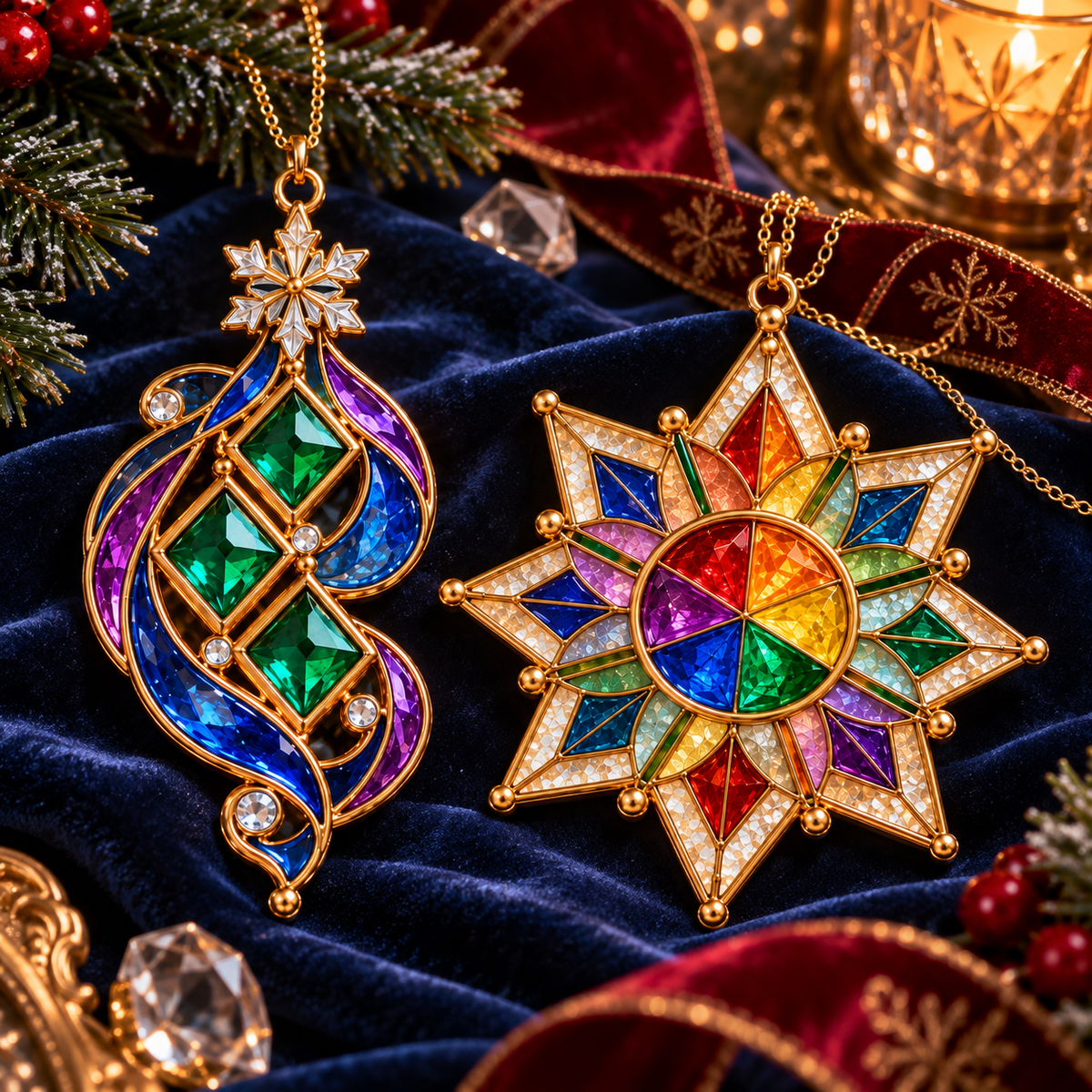 ✨ 2026 Magical Stained Glass Christmas Ornaments – Set of 6 |  Crystal Castle, Candy, Rocket, Rainbow Star & Heart Hanging Decorations | Colorful Christmas Tree Ornaments & Holiday Gifts