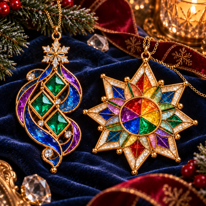 ✨ 2026 Magical Stained Glass Christmas Ornaments – Set of 6 |  Crystal Castle, Candy, Rocket, Rainbow Star & Heart Hanging Decorations | Colorful Christmas Tree Ornaments & Holiday Gifts