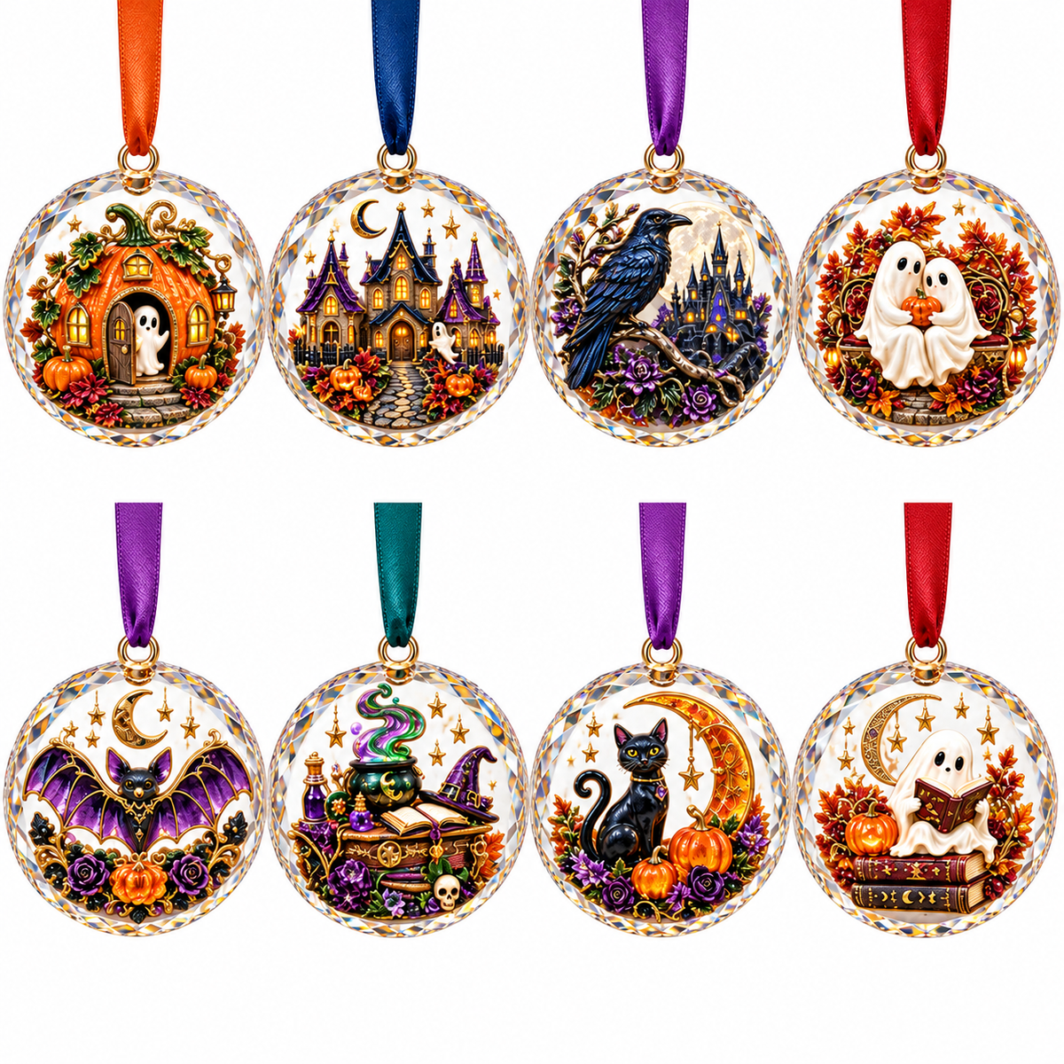 2026 Enchanted Halloween Hanging Ornaments – 8 Whimsical Designs with Ghosts, Black Cats & Moonlit Magic