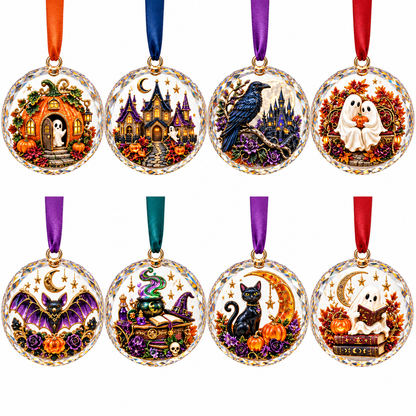 2026 Enchanted Halloween Hanging Ornaments – 8 Whimsical Designs with Ghosts, Black Cats & Moonlit Magic