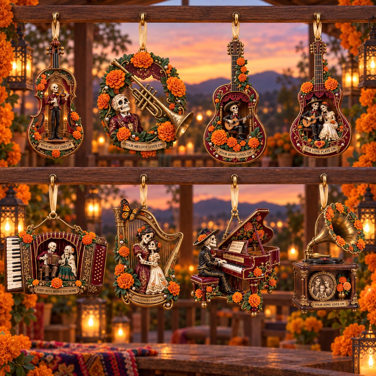 Día de Muertos Musical Ornaments –  Marigold & Melodies of Remembrance Keepsake Collection