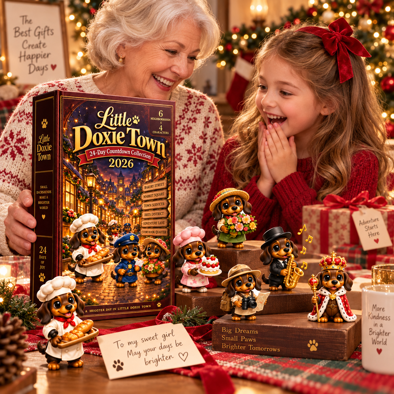 Little Doxie Town 2026 – 24-Day Dachshund Countdown Collection with 24 Unique Town Character Miniatures, Christmas Collectible Gift for Dachshund Lovers