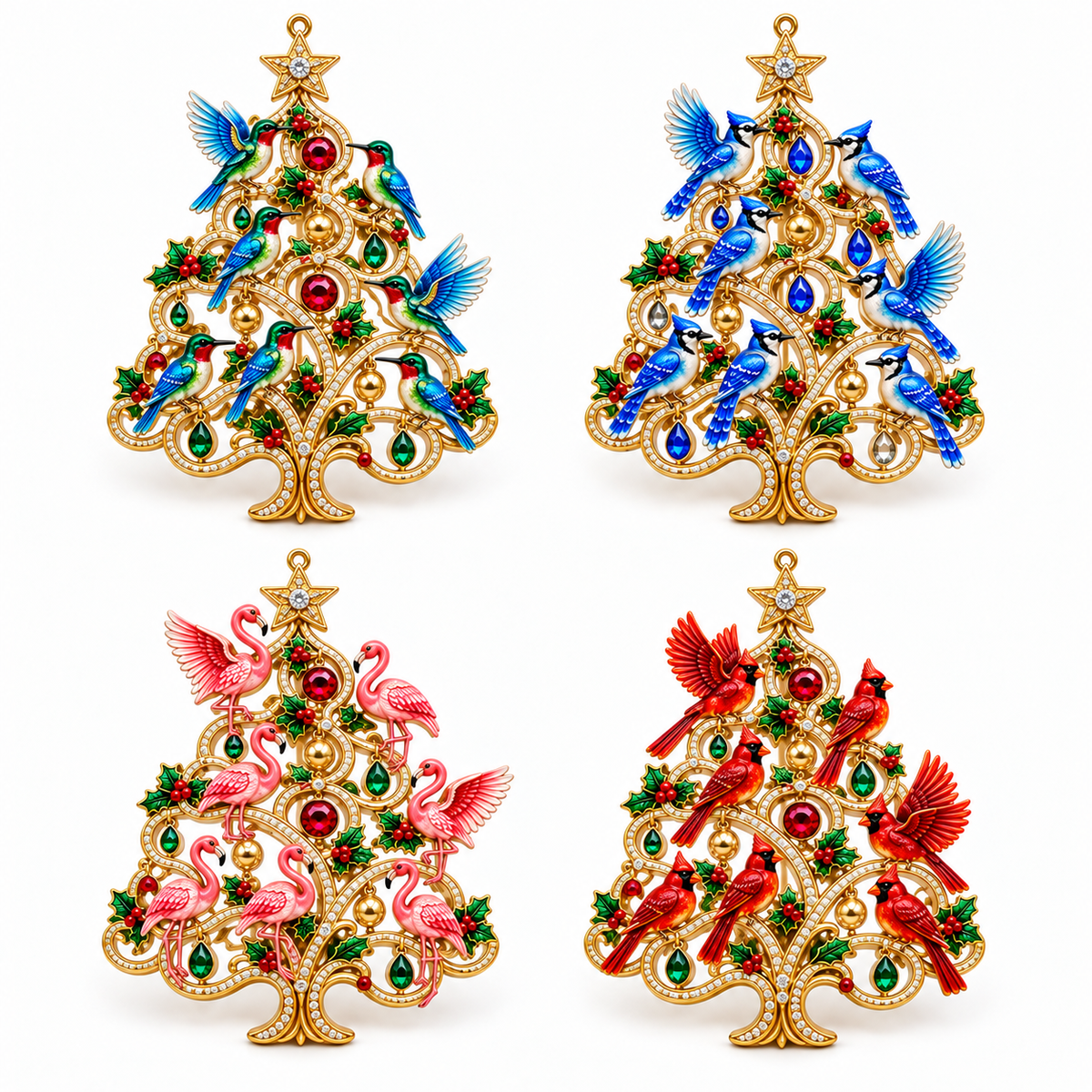 Jeweled Songbird Christmas Tree Ornament Collection – 4 Collectible Crystal-Style Designs