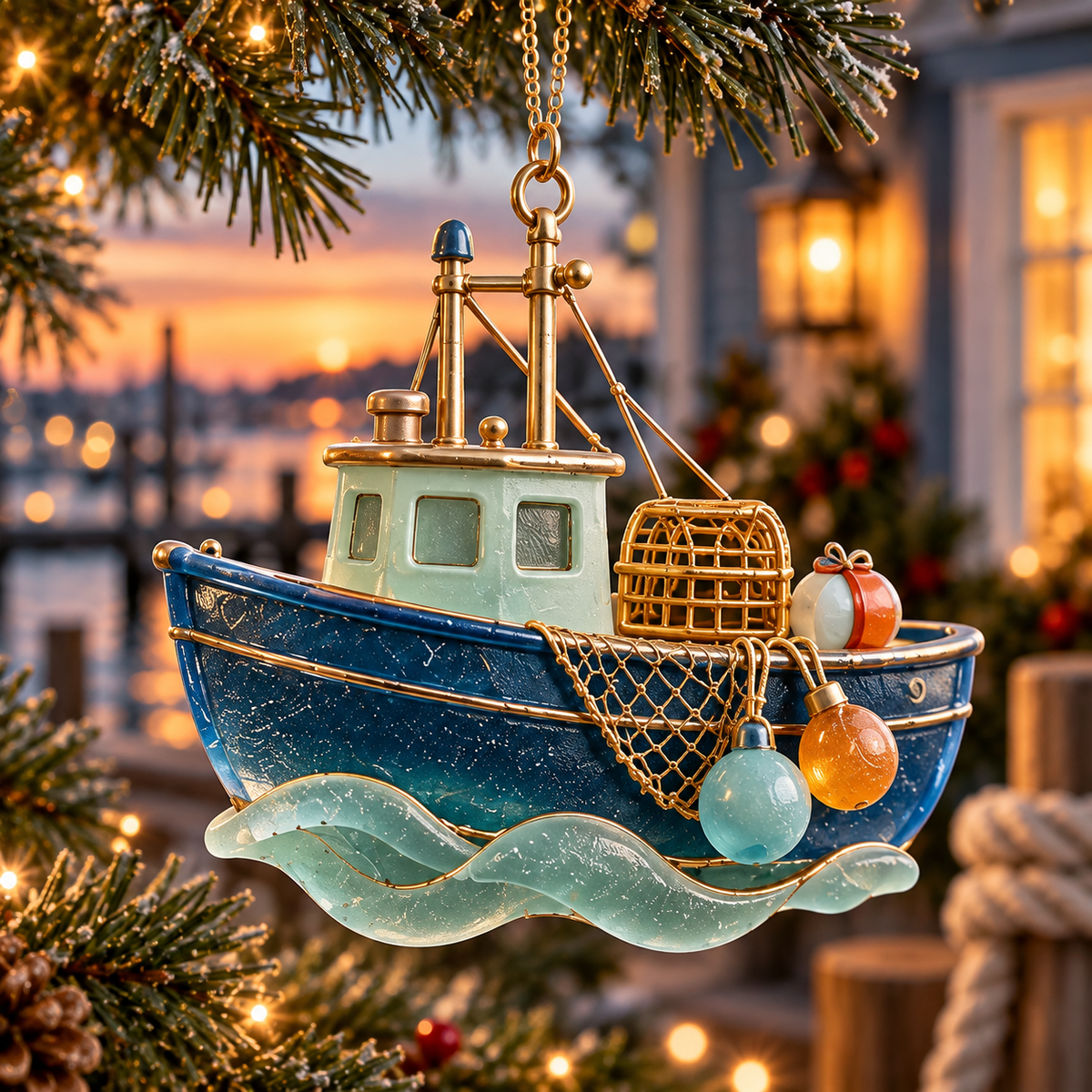 🌊 2026 Coastal Christmas Boat Ornaments – Set of 6 Nautical Holiday Keepsakes