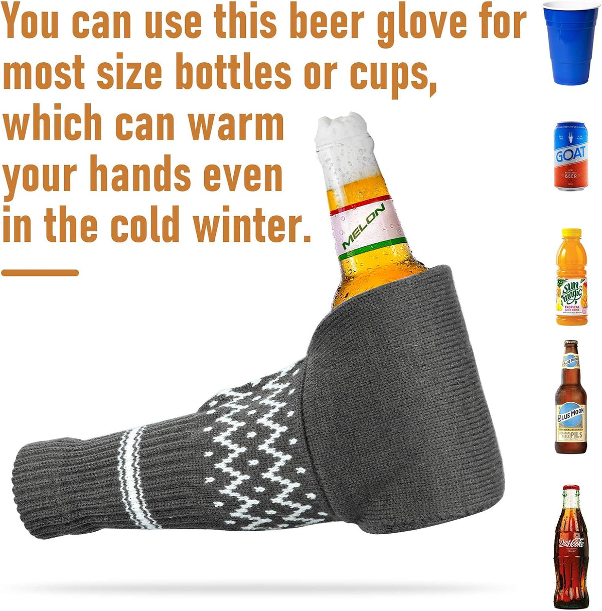 Beer Mitten Gloves - Knit Stitched Drink Mitt Holder for Beverage🧤
