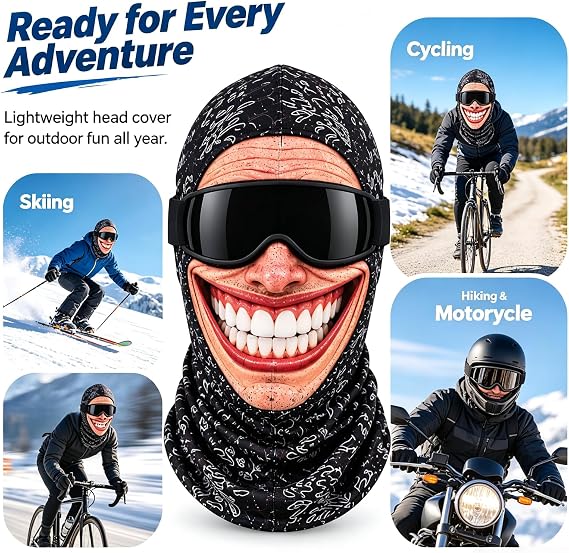 Realistic Face Balaclava – Funny Ski & Snowboard Mask for Cold Weather Adventures, Unisex Adult One Size (21-24") ⛷️