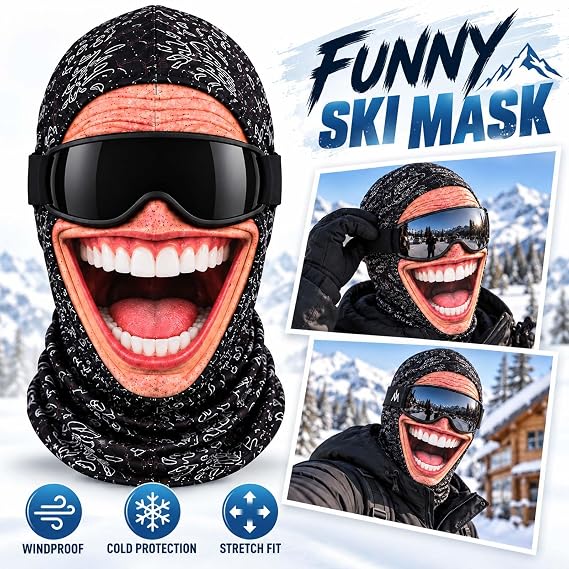 Realistic Face Balaclava – Funny Ski & Snowboard Mask for Cold Weather Adventures, Unisex Adult One Size (21-24") ⛷️