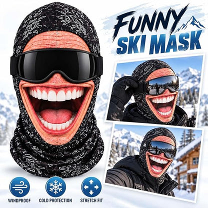 Realistic Face Balaclava – Funny Ski & Snowboard Mask for Cold Weather Adventures, Unisex Adult One Size (21-24") ⛷️