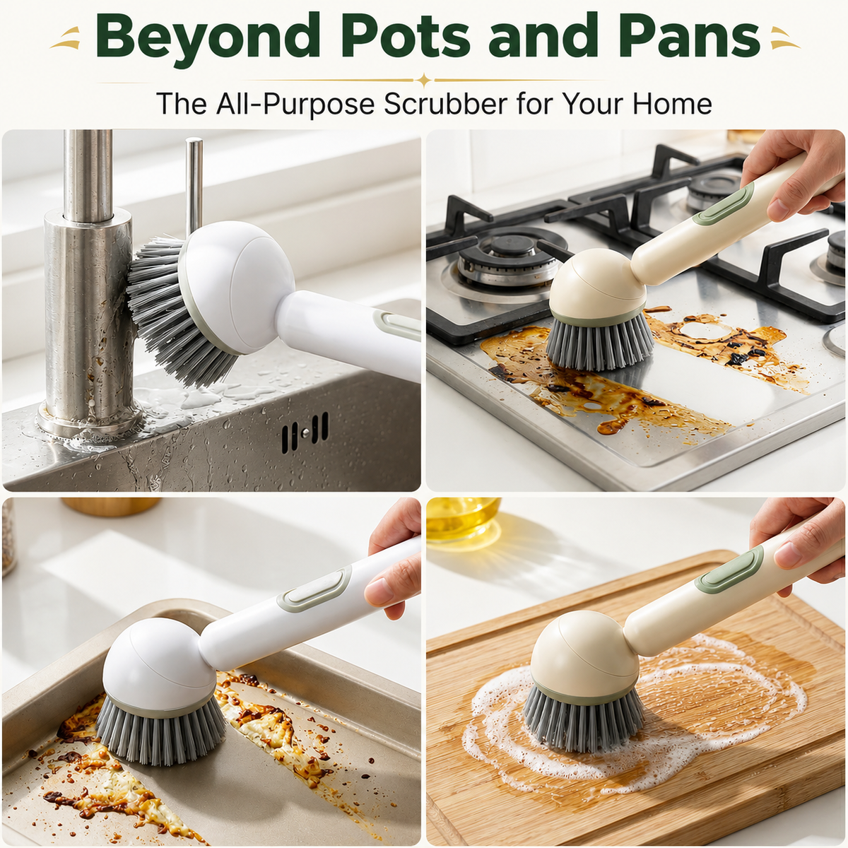 360° Rotating Soap Dispensing Dish Brush with Interchangeable Heads - image 8