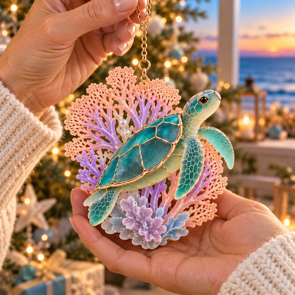 🐢 2026 Ocean Christmas Sea Turtle Ornaments – Set of 6 Coastal Holiday Keepsakes