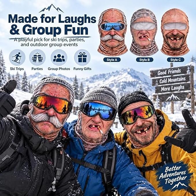 Realistic Face Balaclava – Funny Ski & Snowboard Mask for Cold Weather Adventures, Unisex Adult One Size (21-24") ⛷️