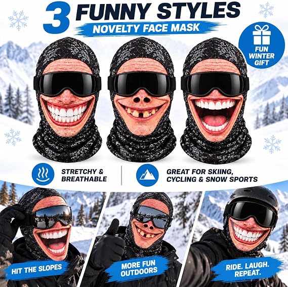 Realistic Face Balaclava – Funny Ski & Snowboard Mask for Cold Weather Adventures, Unisex Adult One Size (21-24") ⛷️