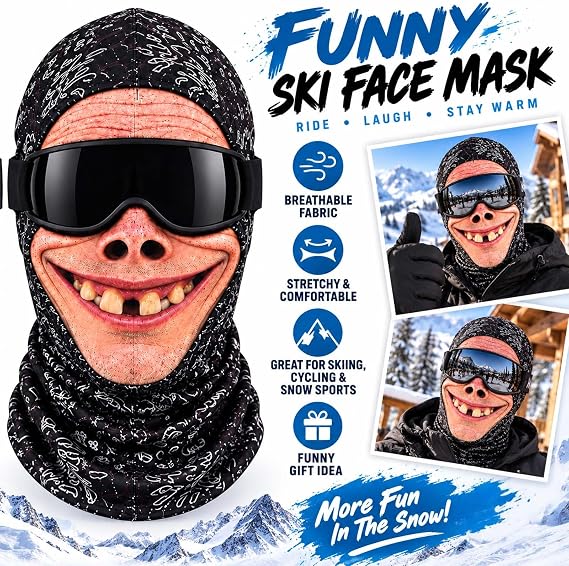 Realistic Face Balaclava – Funny Ski & Snowboard Mask for Cold Weather Adventures, Unisex Adult One Size (21-24") ⛷️