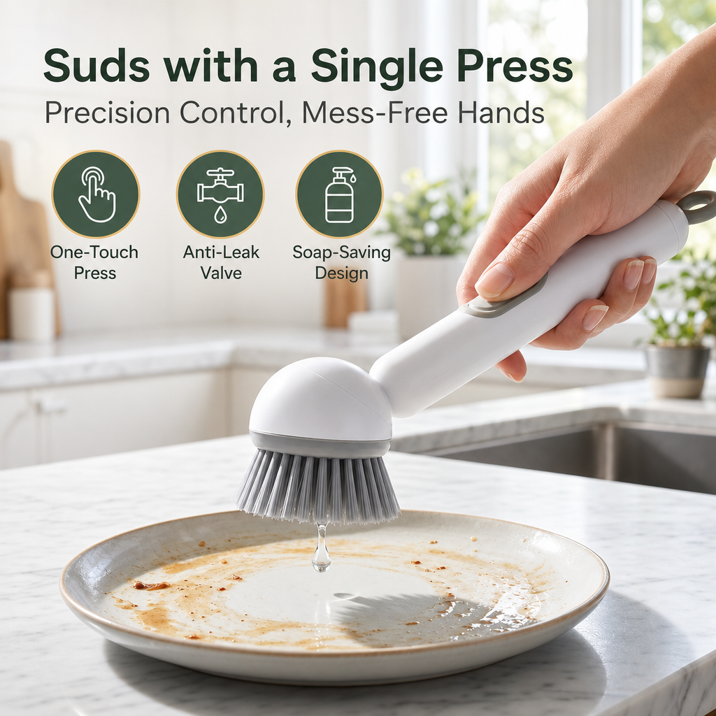 360° Rotating Soap Dispensing Dish Brush with Interchangeable Heads - image 7