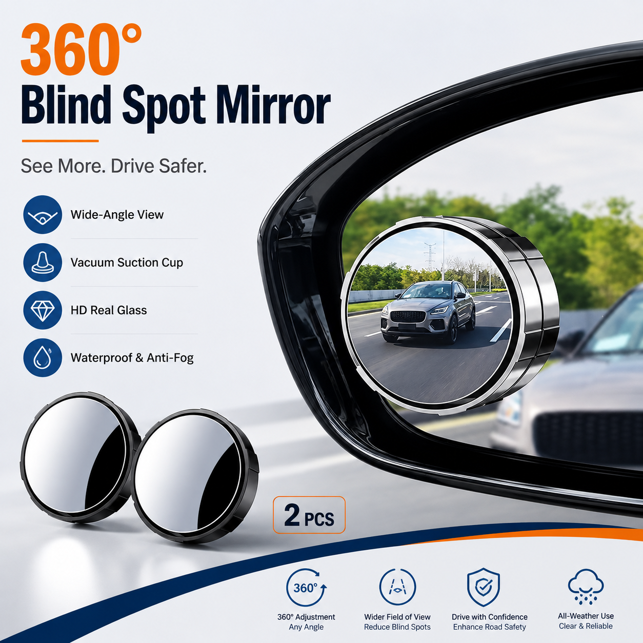 2-Pack Blind Spot Mirrors – 360° Adjustable Wide-Angle Rearview Safety Mirrors - image 1