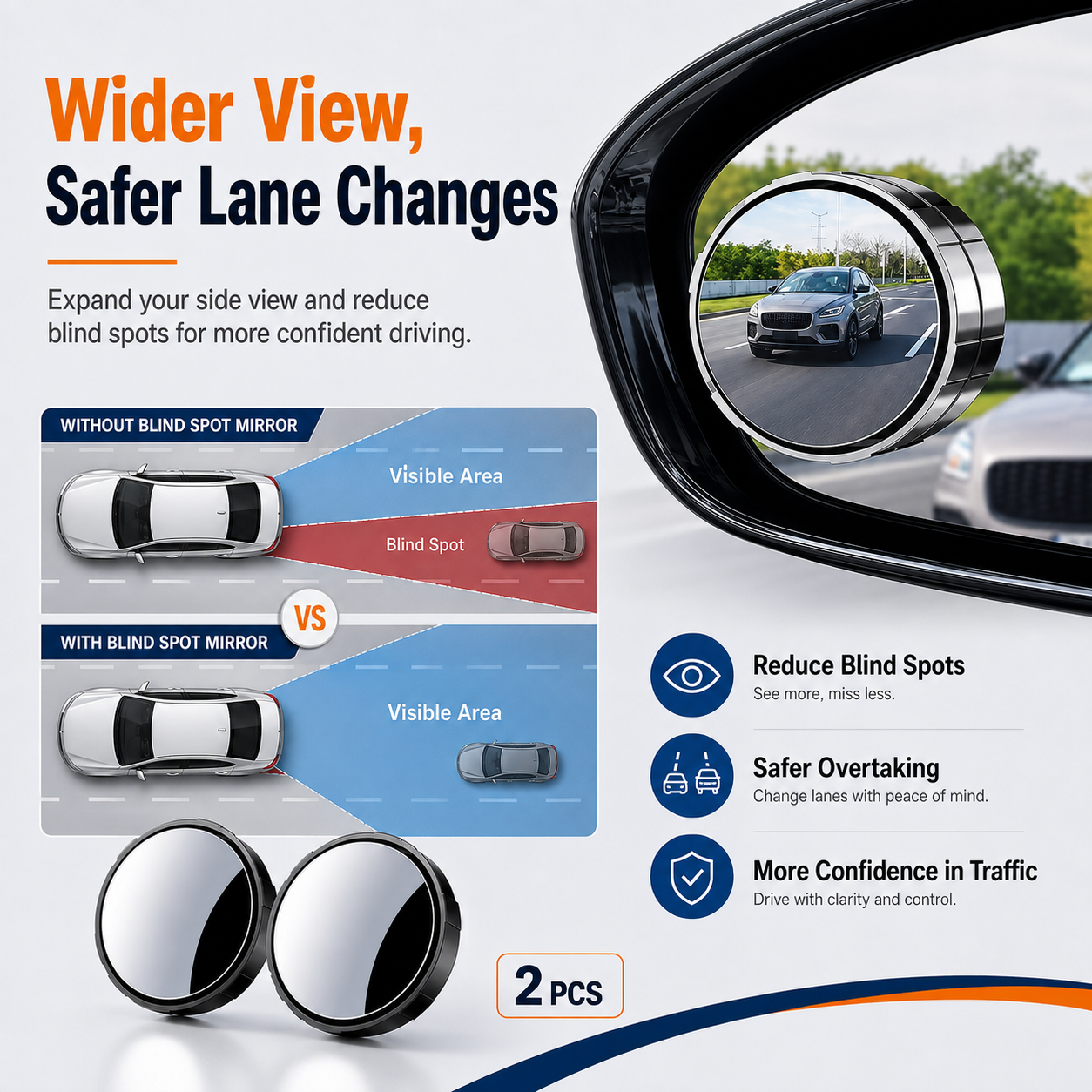 2-Pack Blind Spot Mirrors – 360° Adjustable Wide-Angle Rearview Safety Mirrors - image 2