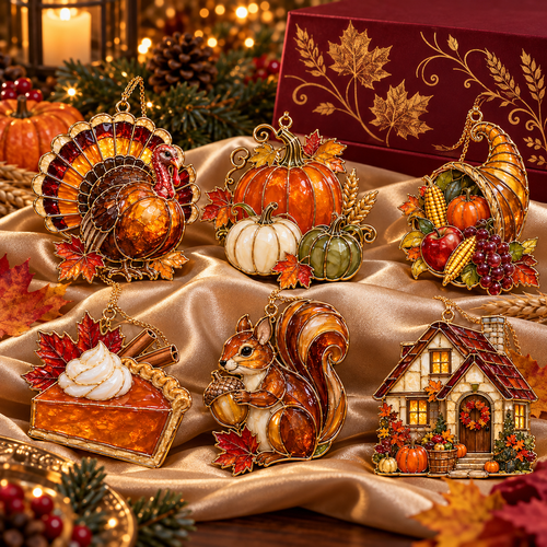✨ 2026 Thanksgiving Stained Glass Ornaments – Set of 6